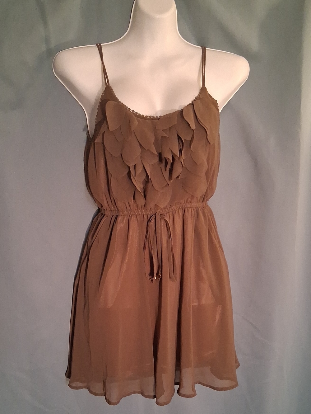 Brown Ruffle Front Spaghetti Strap Romper
